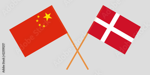 China and Denmark. Chinese and Danish flags. Official colors. Correct proportion. Vector