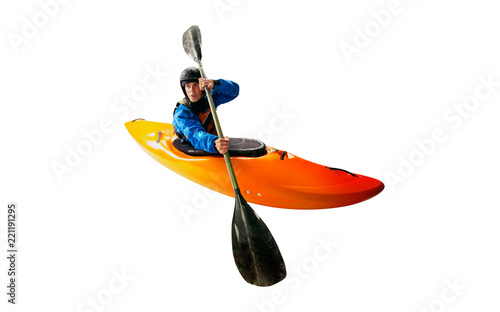 Quadro em tela Whitewater kayaking isolated on white