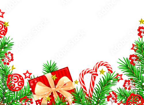 Christmas background with spruce and decorations