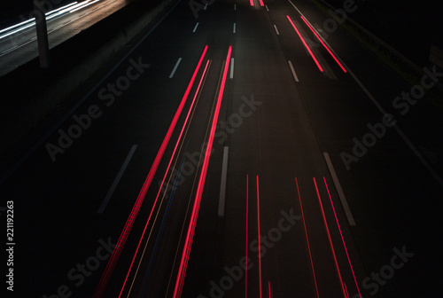 Long Exposure of Braking Lights - Three Red Lighttrails on the Motorway