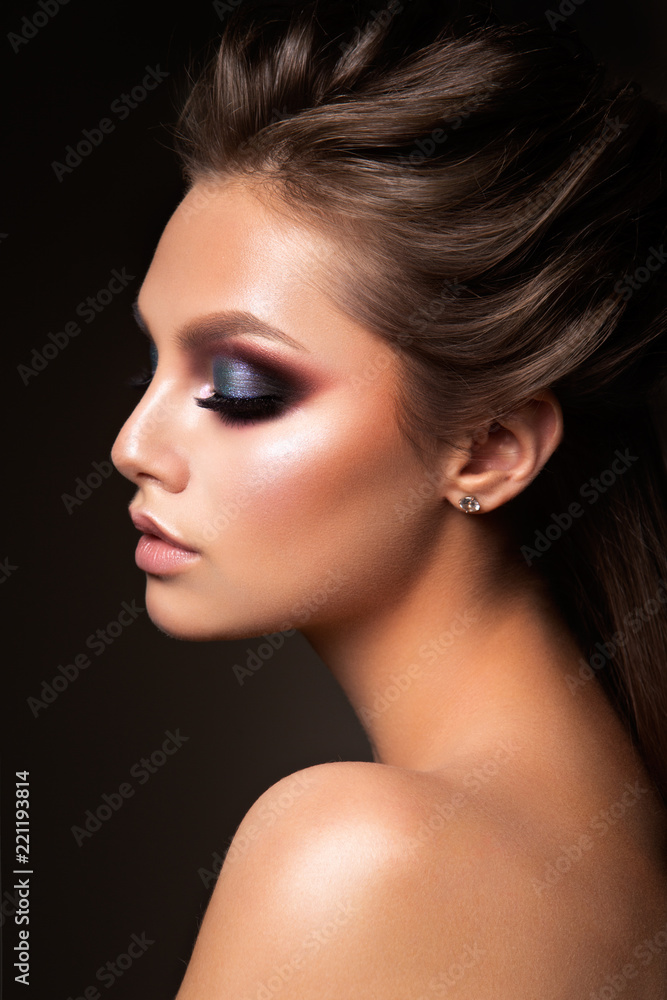 Close-up of beautiful female face with colorful make-up and lips, eyes closed Close-up of beautiful female face with colorful make-up and lips, eyes closed