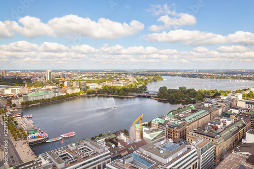 Aerial view of of Alster lakes inHamburg  Germany
