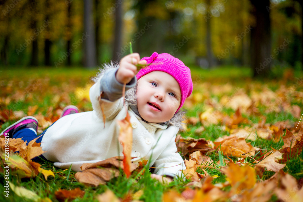 happy baby in the autumn park happy baby in the autumn park