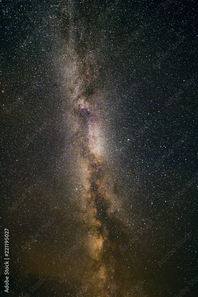 Clear panoramic view of the Milky Way at 2800 meter altitude in the Alps, Passo Dello Stelvio, Italy