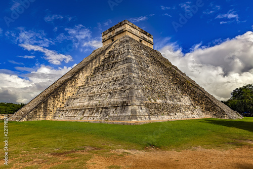 Mexico. Chichen Itza Archaeological Site. South-West view of El Castillo  The Castle  also known as the Temple of Kukulcan  on UNESCO World Heritage Site 