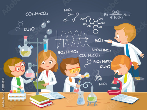 Pupils in chemistry laboratory