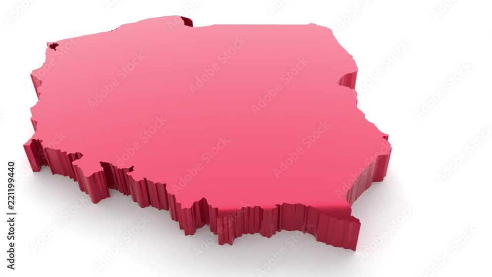 Mapa polski trójwymiarowa obracająca się na białym tle błyszcząca Stock ...