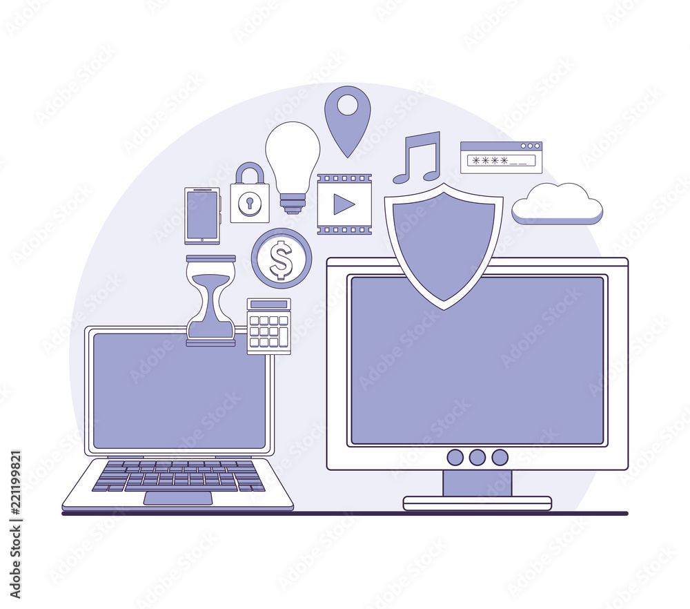 Data center set of icons and technology elements in purple and white colors vector illustration graphic design Data center set of icons and technology elements in purple and white colors vector illustration graphic design