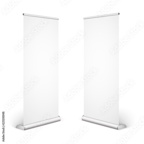 Roll up banner isolated on white background. Eps10 vector.