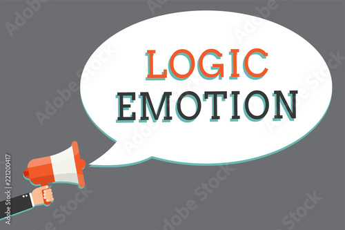 Word writing text Logic Emotion. Business concept for Unpleasant Feelings turned to Self Respect Reasonable Mind Man holding megaphone loudspeaker speech bubble message speaking loud