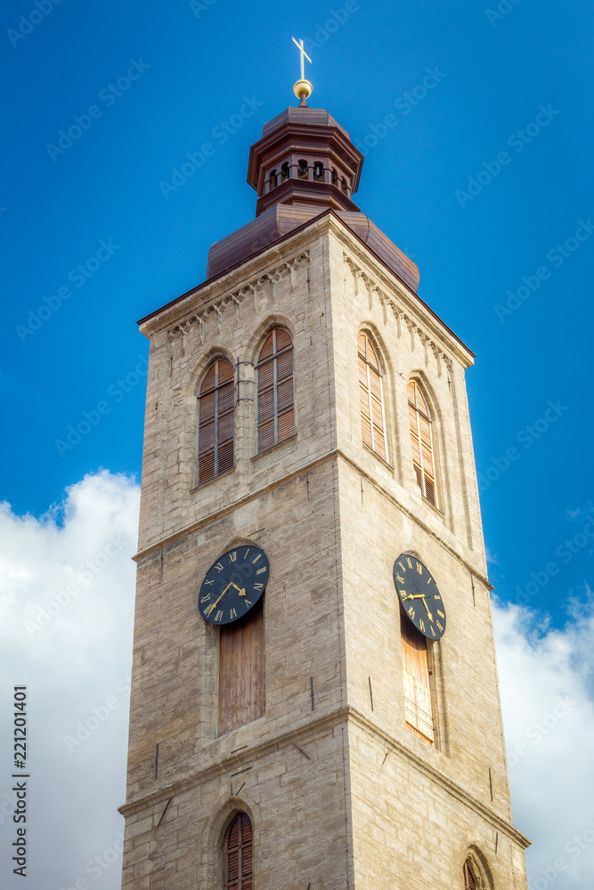 Tower of The Church of St James in the historic center of Kutna Hora in the Czech Republic, Europe.