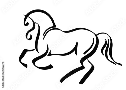 A logo of a cantering horse.