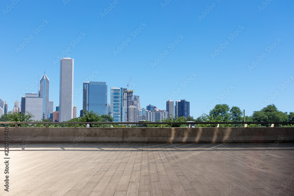 Obraz premium pusty teren z nowoczesnym pejzażem miejskim w chicago