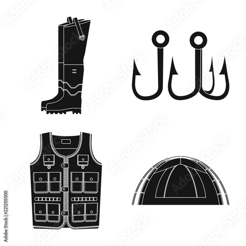 Vector design of fish and fishing sign. Collection of fish and equipment vector icon for stock.