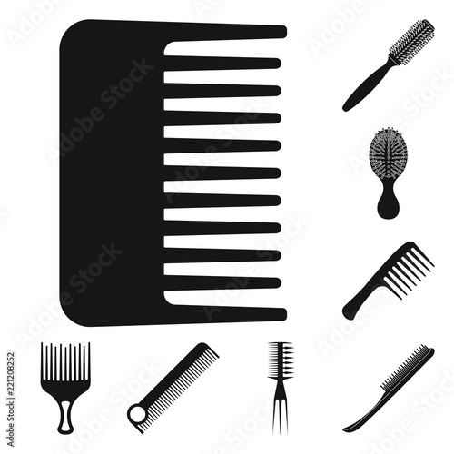 Vector illustration of brush and hair sign. Collection of brush and hairbrush stock vector illustration.