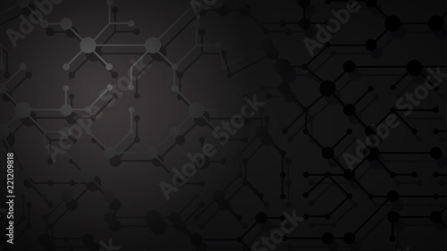Abstract illustration of gray connecting lines and dots with shadows on black background