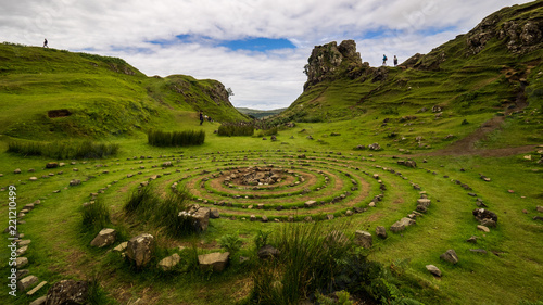 Stone circle made by tourists at fairy Glen  Isle of Skye  Scotland