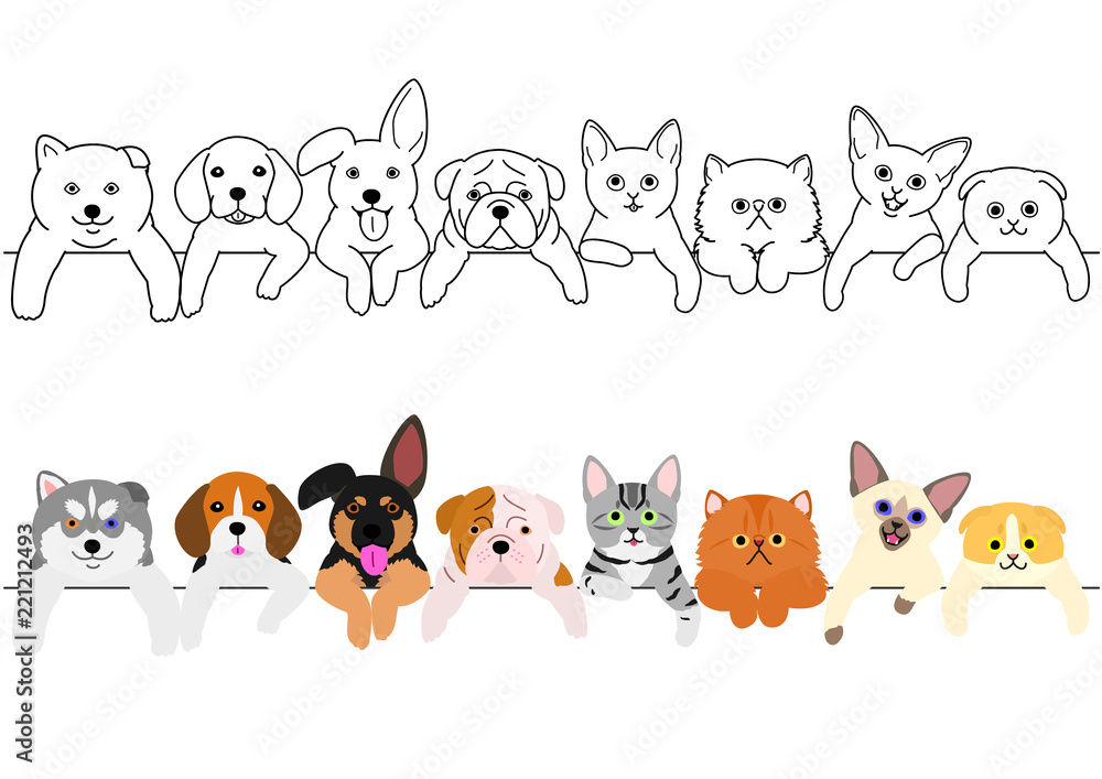 cute puppies and kitties border set