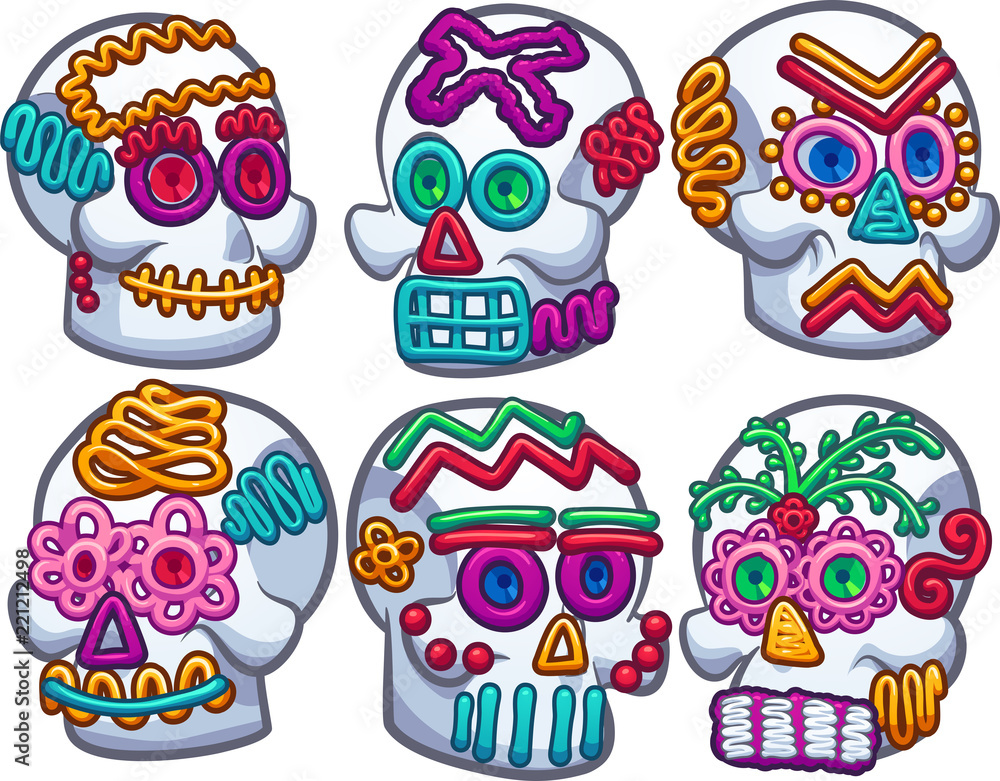 Obraz premium Mexican sugar skulls. Vector clip art illustration with simple gradients. Each on a separate layer.