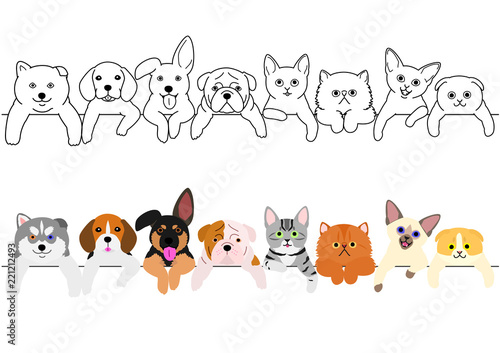 Fototapeta Naklejka Na Ścianę i Meble -  cute puppies and kitties border set