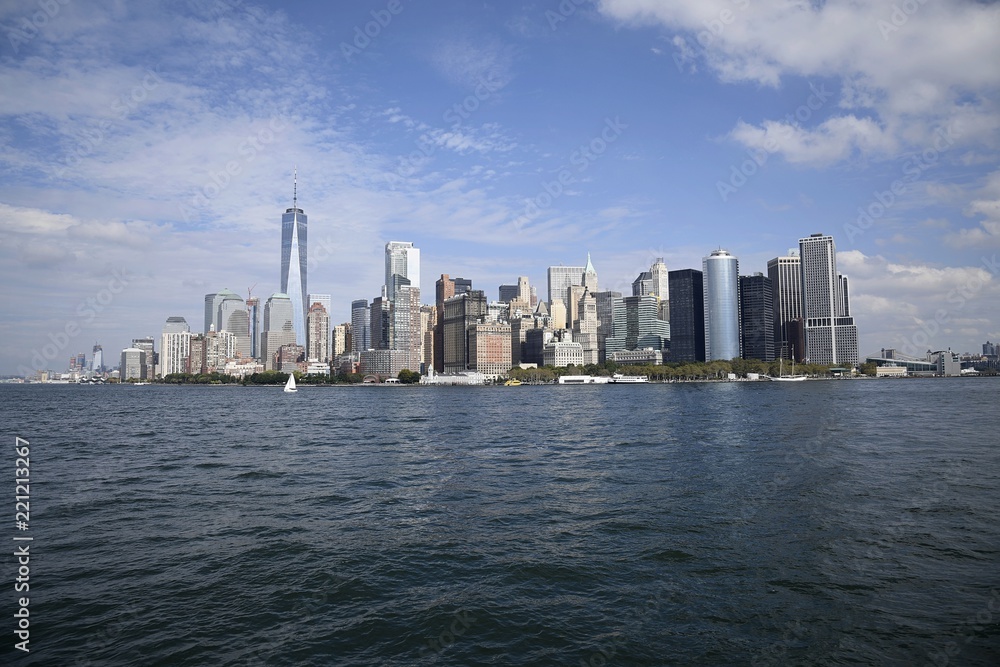 The Downtown Manhattan Skyline in NYC from the Lower New York Bay The Downtown Manhattan Skyline in NYC from the Lower New York Bay