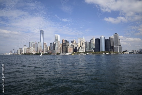 The Downtown Manhattan Skyline in NYC from the Lower New York Bay
