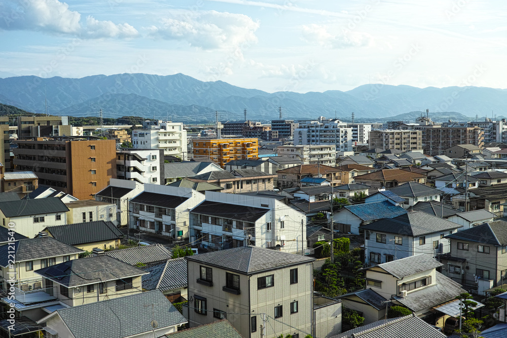 Fukuoka suburban cityscape, Kyushu, Japan