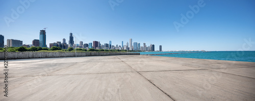 empty ground with modern cityscape in chicago