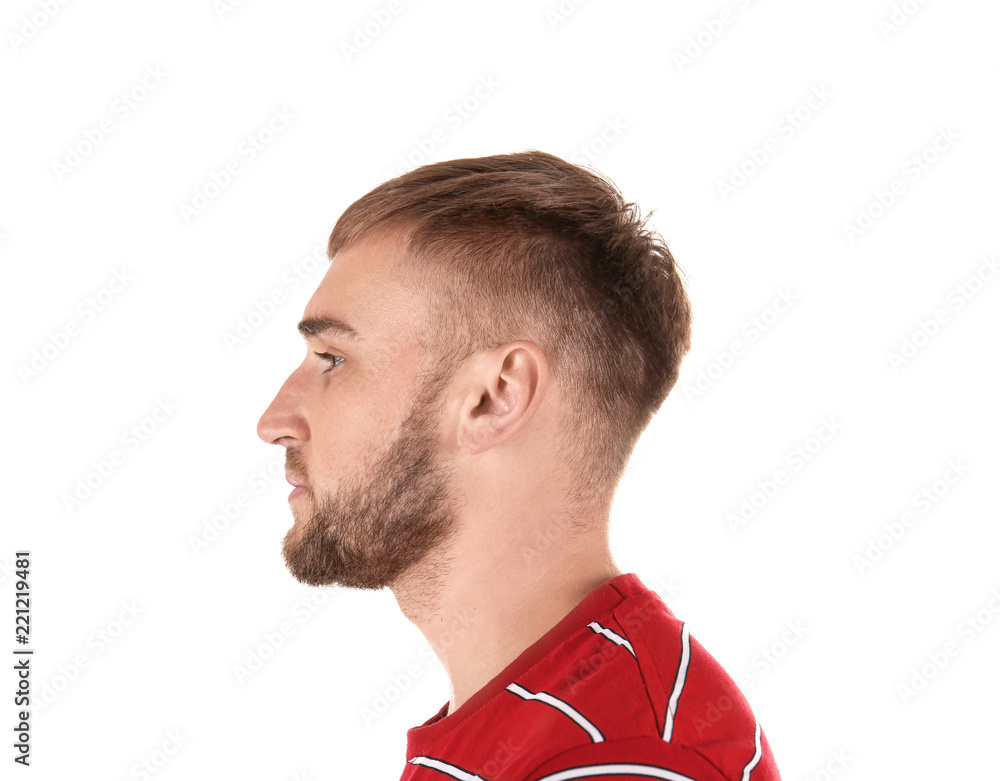 Young man on white background. Hearing problem Young man on white background. Hearing problem