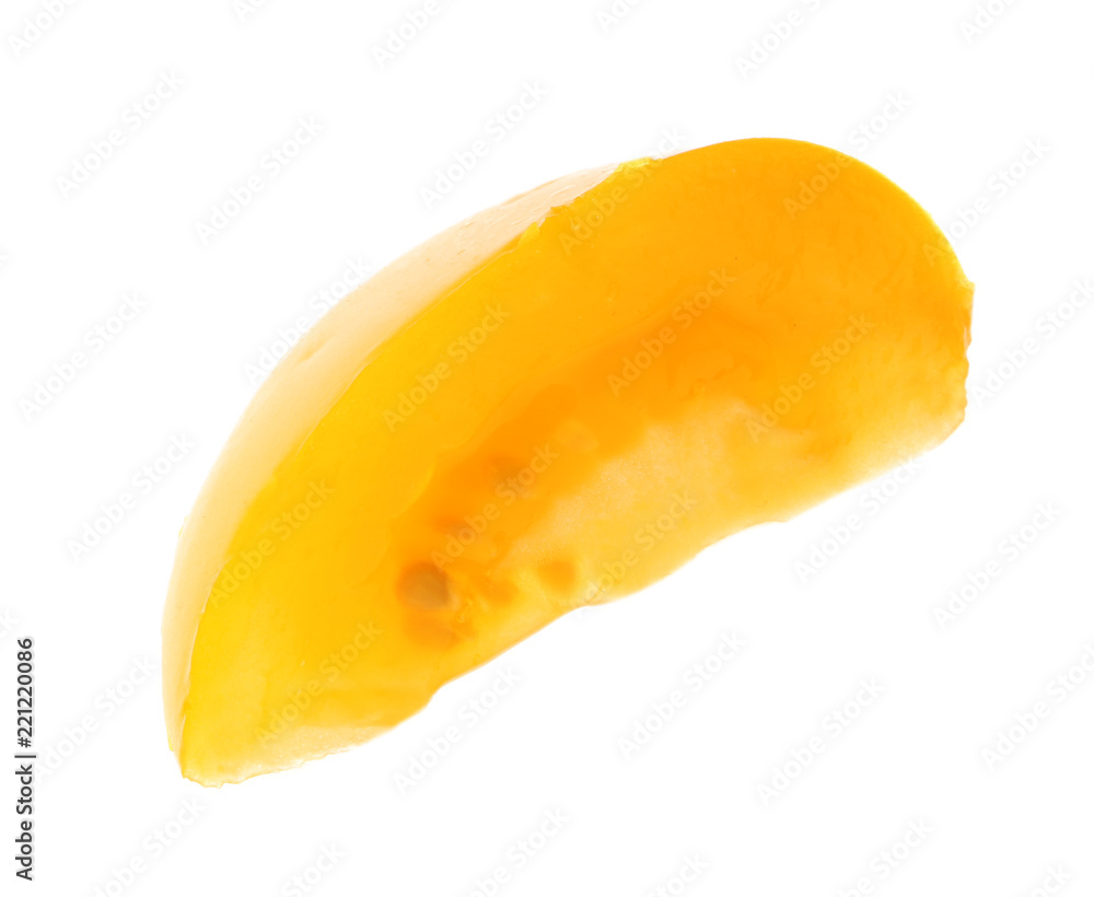 Slice of yellow tomato on white background Slice of yellow tomato on white background