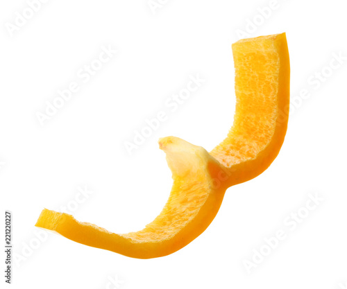 Slice of ripe bell pepper on white background