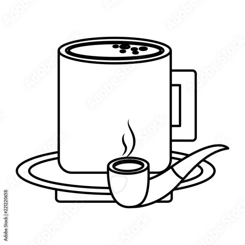tobacco pipe and coffee cup in plate