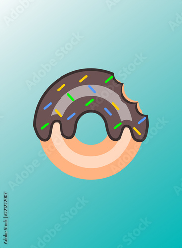 Sweet bite donut. Donut with chocolate glaze isolated on green background. 