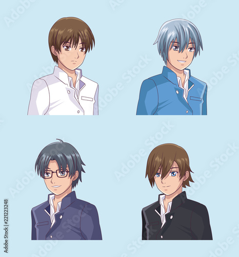 Set of male face anime