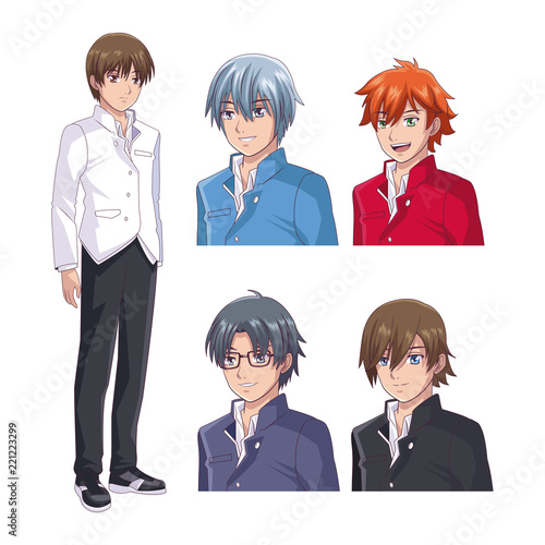 Set of male face anime