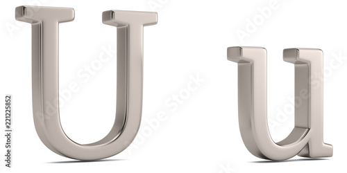 Steel metal u alphabet isolated on white background 3D illustration.