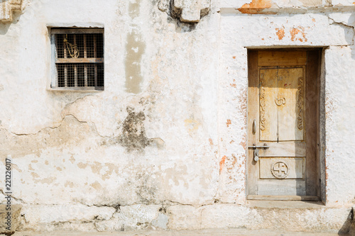 Indian old house, white wall and door