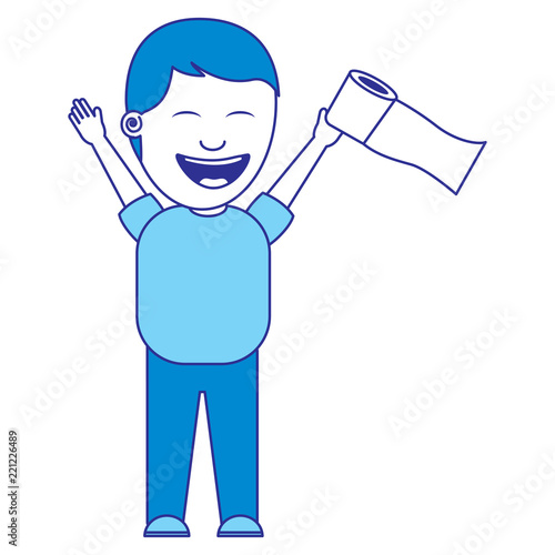 man smiling with toilet paper in his hand for a joke