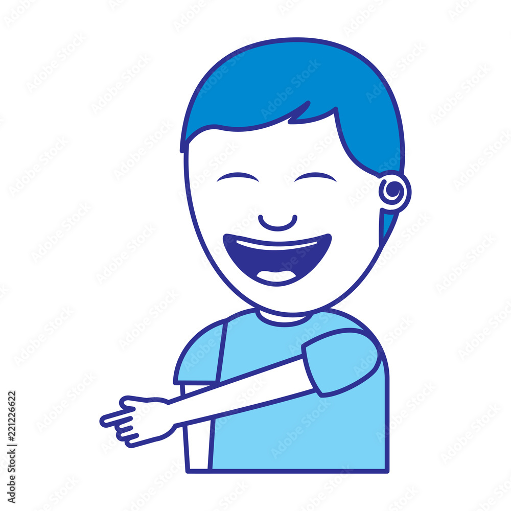 young man smiling pointing gesture