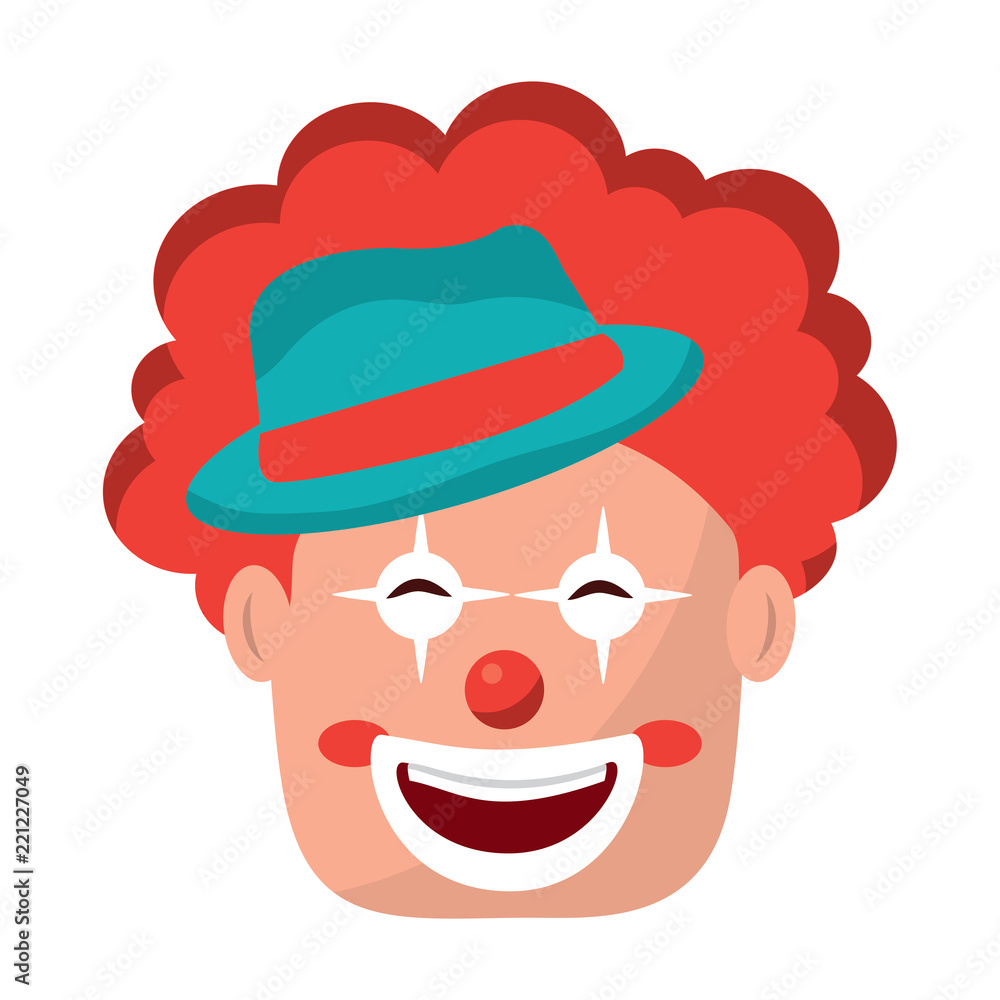 smiling clown face with hat and hair red smiling clown face with hat and hair red