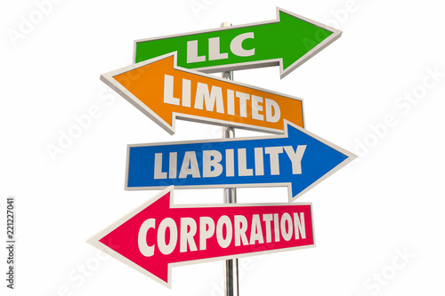 LLC Limited Liability Corporation Business Model Arrow Signs 3d Illustration © iQoncept