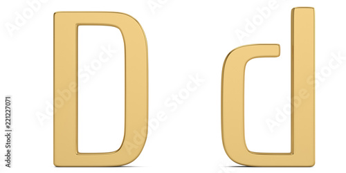 Gold metal d alphabet isolated on white background 3D illustration.