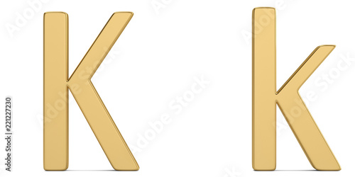 Gold metal k alphabet isolated on white background 3D illustration.