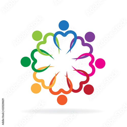 Logo teamwork love heart symbol unity charity friendship icon vector