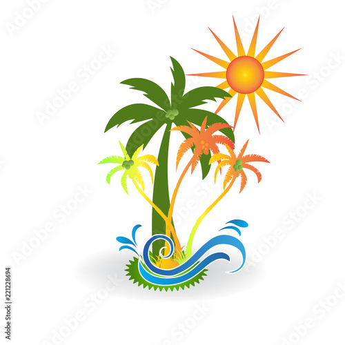 Tropical island paradise beach logo design