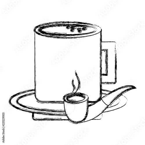 tobacco pipe and coffee cup in plate