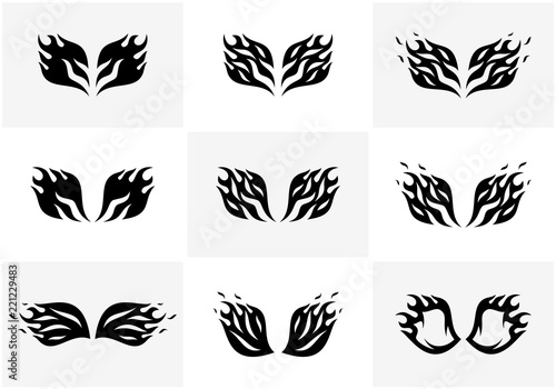 Set of Wings in flame design vector