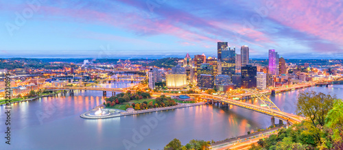 Downtown skyline of Pittsburgh, Pennsylvania at sunset photo