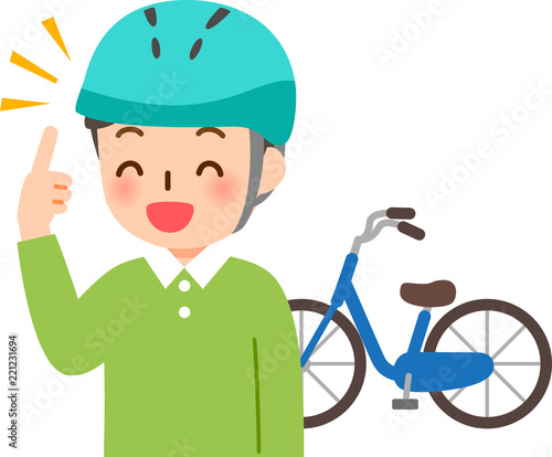 自転車とヘルメットをかぶった男の子