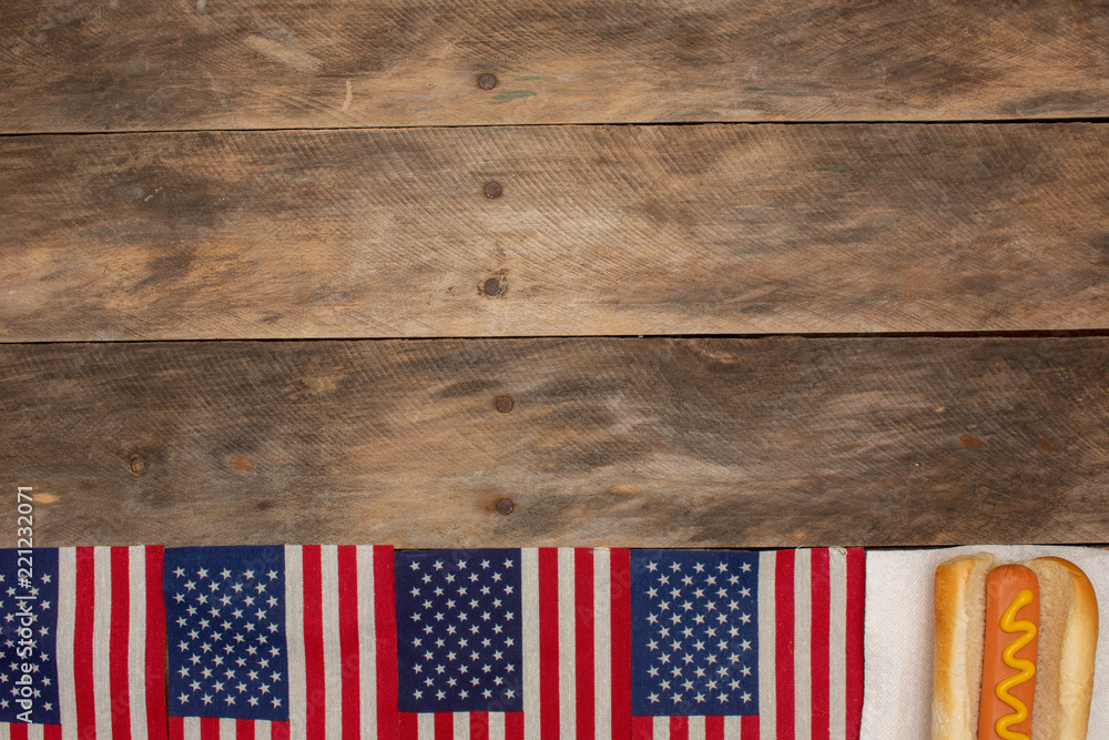 Obraz premium Summer holiday patriotic background hot dog American flag